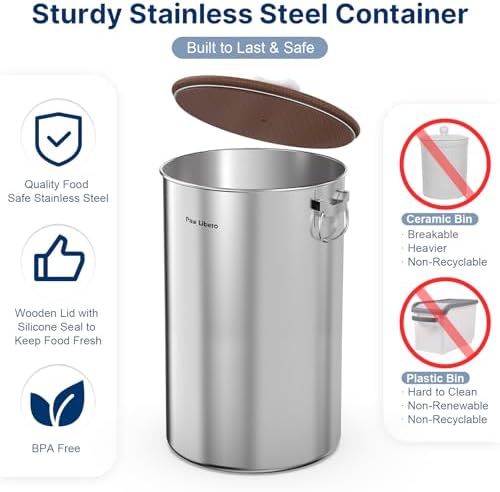 2 Pack 35 lb Stainless Steel Dog Food Storage Container Set with Wooden Lid - Image 2