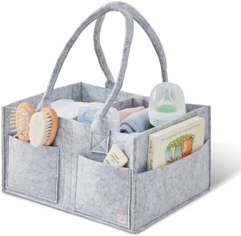 Upgraded Baby Diaper Caddy Organizer, Portable Nursery Storage Bin with Handle, Side Pockets Car Organizer for Diapers and Baby Wipes Essentials, Registry Gift Baskets (Small-Grey) by Unknown