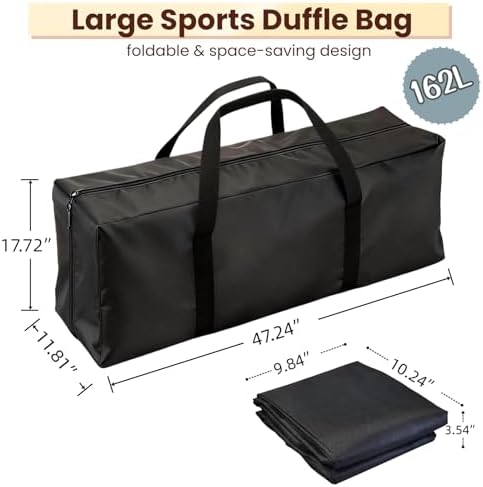 47” Long Duffle Bag for Travel, 162L Extra Large Capacity Christmas Tree Storage Bag for Camping 600D Waterproof Heavy Duty Foldable Tent Storage for Outdoor Sport Gear, Black Carrying Tote - Image 2