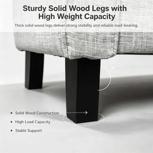51 Inch Light Gray Linen Storage Ottoman Bench with Rolled Armrests - Image 6