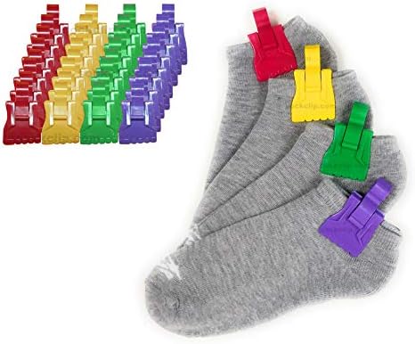 Amazing Sock Clip Sock Holder, Made in U.S.A. Laundry Time Saver, Washer-Dryer Safe, Rainbow Color Assorted 32 Clips, (8 Each of 4 Colors) by Unknown