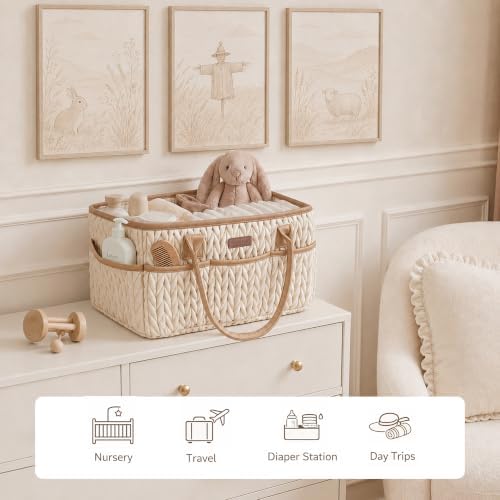 Konssy Baby Diaper Caddy Organizer, Braided Quilted Design with PU Handles - Image 6