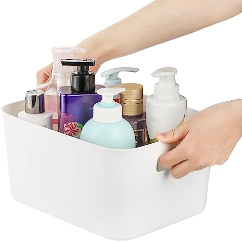 Peohud 5 Pack White Plastic Storage Bins, Pantry Organization and Storage Baskets with Handles, Open Plastic Storage Container for Home, Kitchen, Office, Shelves, Cabinet, Under Sink Organizer - Image 4