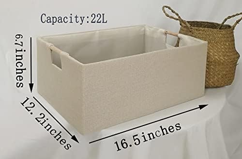 Storage Bin for Shelves Rectangle Closet Baskets Foldable Box with Handles Beige Shelf Baskets Toy Boxes for Home Office Car Dormroom - Image 2