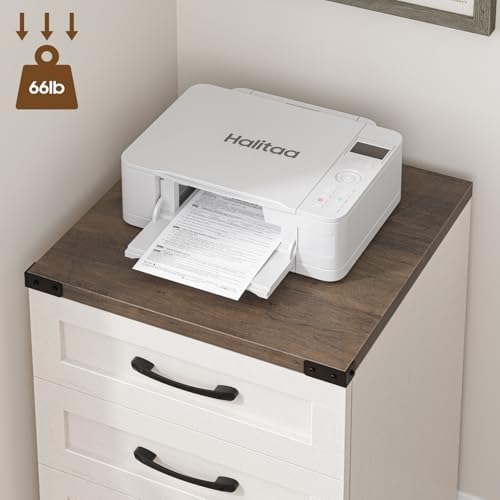 Halitaa Farmhouse 3 Drawer Small File Cabinet with Wheels, Rustic White - Image 6