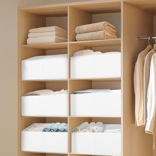 DIMJ Large Closet Shelf Organizer Bins 4 Packs with Handles and Divider, Fabric Trapezoid Storage Baskets, Foldable Clothes Containers Box for Shelf, Towel, Book, Toy, Purse, Hats, White - Image 5