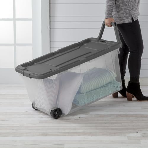 Extra Large Storage Bin, 40 Gallon Wheeled Plastic Storage Container with Handle,Pack of 2 (Clear/Gray) - Image 5