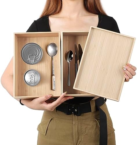 Stackable Bamboo Drawer Organizer Set – 2 Boxes with 1 Lid | Wood-Laminated Trays for Kitchen Utensils, Silverware & Flatware – Storage Fits Cabinets, Pantry, Bathroom & Office | 10.2"x7.3" (2-Pack) by BAMOTTOCRAFTBAMBOO