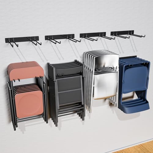 YYR Folding Chair Storage Rack, Garden Tool & Foldable Chairs Organizer Hangers for Garage Organization, Lawn, Beach, Camping, Yard Chairs Hooks Wall Mount, Soild Metal Max Load 480 LBS - 4 Pack by YYR