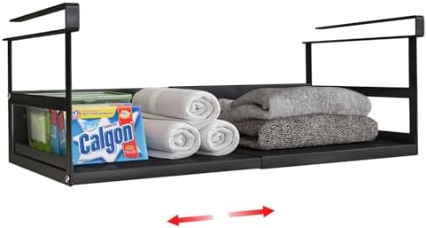 Expandable Under Cabinet Shelf Organizer with 0.94 Inches Thick Clips, Heavy Duty Extendable Under Shelf Storage Basket for Pantry or Laundry Room, Black, 1 Pack, Interior: 5.7" H x 8.54" D by SHINEWON