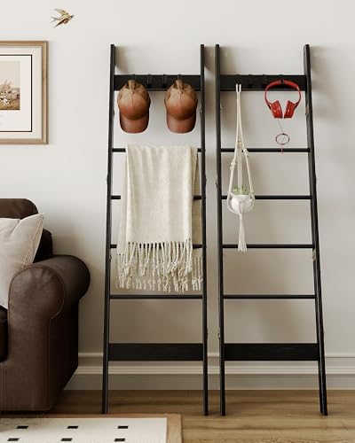Hzuaneri Blanket Ladder Decorative Quilt Rack with 4 Removable Hooks - Image 3