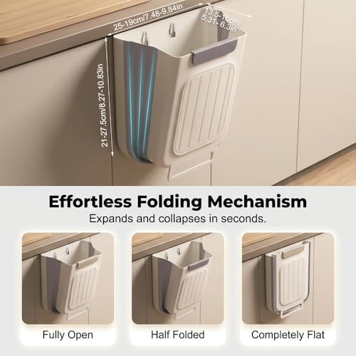 2026 New Foldable Hanging Trash Can, 6L/11L Hanging Bin for Kitchen Cabinet Doors, for Kitchens, Bathrooms, RVs, Cars & Camping (Cream White, 11 Liters) - Image 2