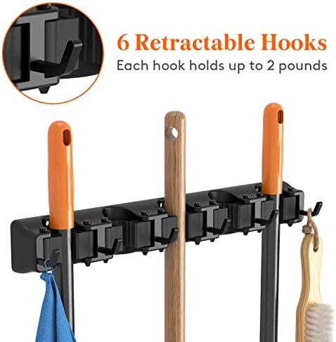 Lifewit Mop and Broom Holder Organizer Wall Hanging Mount, Black, 1 Pack - Image 4
