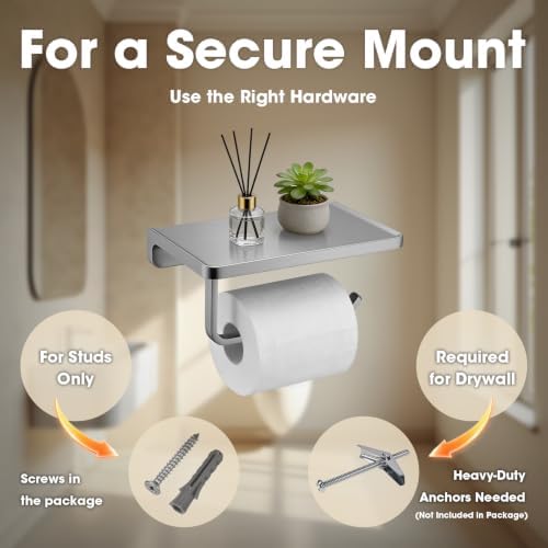 TRUSTMI Toilet Paper Holder with Shelf & Phone Stand, Brushed Nickel - Image 5