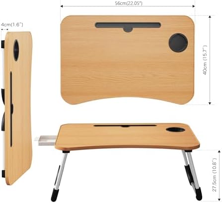 Lap Desk Bed Trays for Eating and Laptops Breakfast in Bed Tray for Sofa/Couch/Study/Reading/Writing with Cup Holder/Drawer On Low Sitting Floor Large Portable Foldable (Walnut Beige) - Image 4