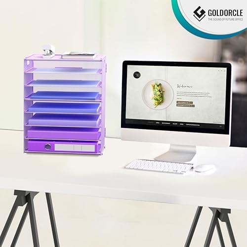 8 Tier Paper Letter Tray Organizer with Handles for Desk (Purple) - Image 5