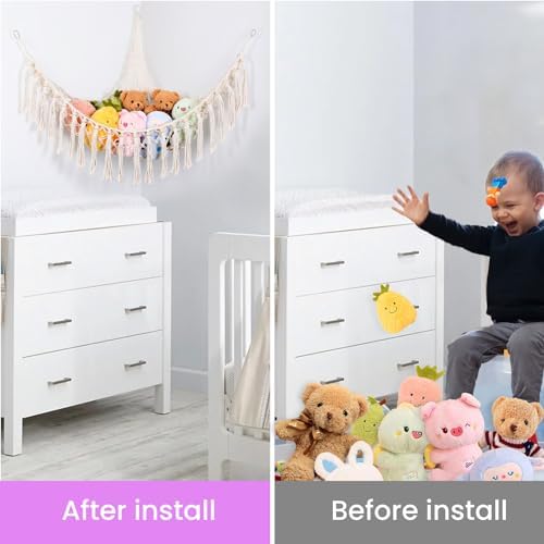 Stuffed Animal Hammock 75LEDs, 20 Colors Warm White 55in Extra Large Storage Macrame Hammock with Remote, USB Powered Hanging Plush Animal Net for Kids Bedroom Doll Room Corner Organizer(XL) - Image 7