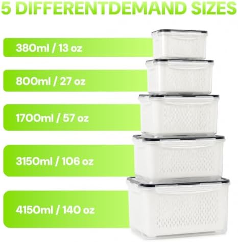 SZHLUX 5 PCS Fruit Storage Containers for Fridge with Removable Colander - Image 3