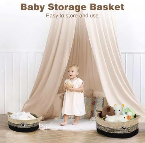 Optish Dog Toy Basket, 30L Toy Box and Bin for Dog Cat Storage, 19.7" X 11" X 7.9" Large Woven Rope Basket for Blanket Storage, Living Room, Bedroom, Black & Brown - Image 6