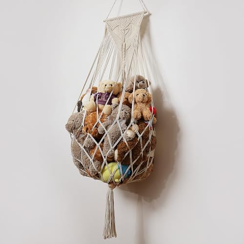 Amdermi Stuffed Animal Net or Hammock Wall Hanging Net Over Door Organizer for Stuffies Plush Toy Storage Boho Macrame Toy Display Nursery Bedroom Decor Stuffy Animal Toy Organizer (Cream) - Image 7
