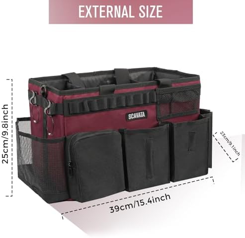 SCAVATA Wearable Cleaning Caddy Bag, Cleaning Caddy Supplies Organizer with Handle & Shoulder Straps for Housekeepers, Under Sink & Car Cleaning Tool Organizers with 4 Foldable Divider (Magenta) - Image 5