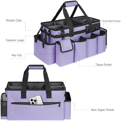 Cleaning Caddy Bag,Extra Large Cleaning Supplies Organizer with Handle for Housekeepers,Purple - Image 3