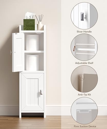 Akxomel Small Bathroom Cabinet Narrow Toilet Paper Organizer White - Image 5