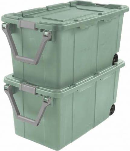 40 Gallon Plastic Storage Bin with Wheels Heavy Duty Rolling Tote,Green by Unknown