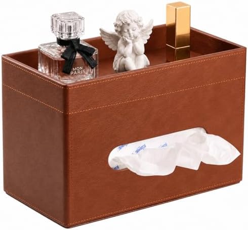 LAMOTI Tissue Box Cover Rectangle with Storage, PU Leather Tissue Holder by LaMOTI