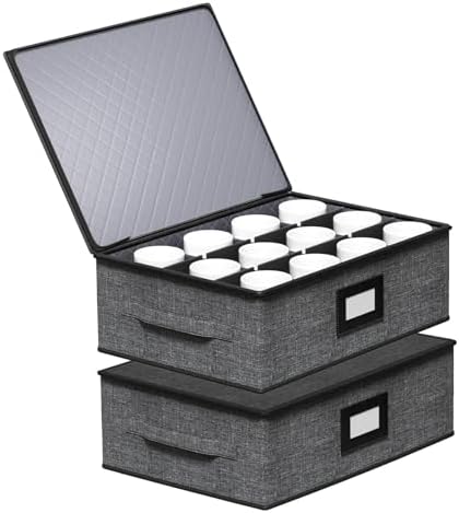 2-Pack Cup Storage Box with Dividers, Hard Shell Mug Organizer with Lid by Aokeyee