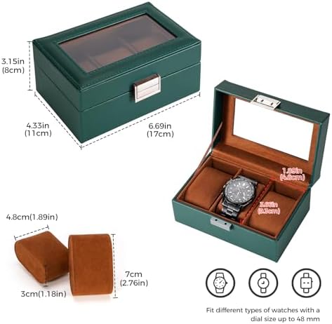 ProCase Watch Box, 3 Slot Mens Watch Display Case, MidnightGreen - Image 4