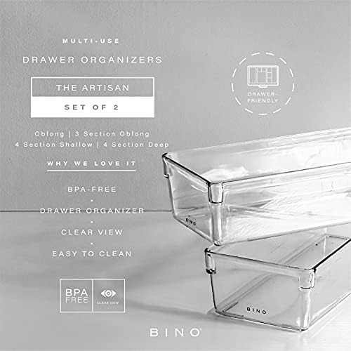 BINO | Oblong Plastic Drawer Organizer Bin, 2-Pack | THE ARTISAN COLLECTION | Multi-Purpose | Durable | BPA-Free | Desk, Vanity, Bathroom & Makeup Drawer Organizer - Image 2