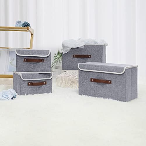 ANMINY Fabric Storage Box Bins with Lids, Gray, 10"x8"x7" - Image 7