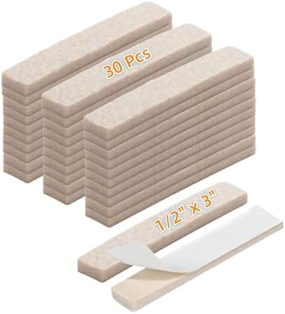 Furnigear Felt Strips with Adhesive Backing for Furniture - Felt Furniture Pads for Hardwood Floors, Furniture Chair Feet Felt Pads, Furniture Floor Protector Sliders 30 Pcs 3 x 1/2" Rectangular Beige by Furnigear
