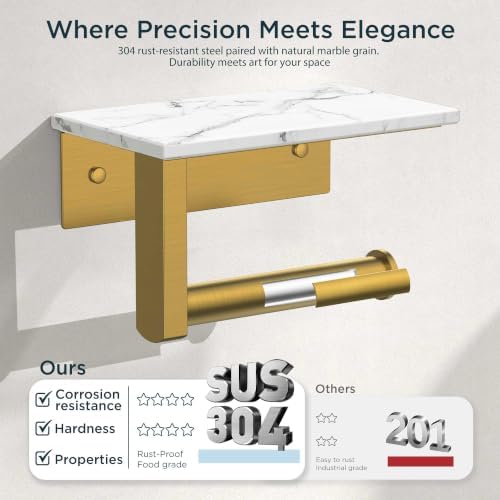 FORIOUS Toilet Paper Holder with Shelf, Natural Marble, Commercial - Image 5