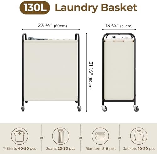 GRANNY SAYS 2 Section Laundry Sorter, 130L Large Hamper Basket with Wheels - Image 2