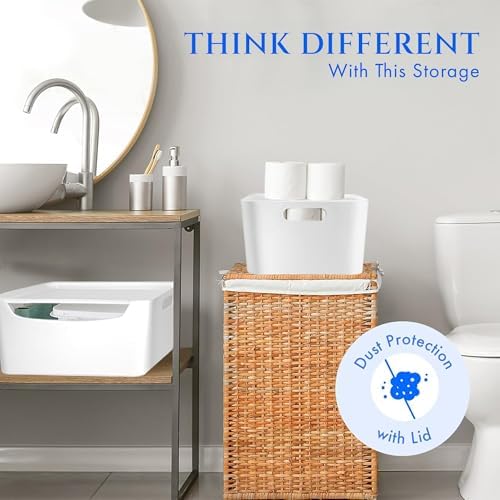 FINESSY White Plastic Storage Bins With Lids And Handles, 2 Pack Organizer - Image 5