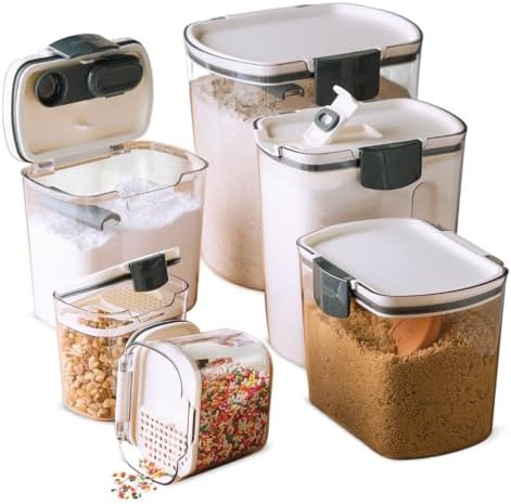 Progressive ProKeeper Baker's Airtight Kitchen Storage Canister Container Set for Flour, Sugar & More, Keeps Ingredients Fresh, with Accessories (Multicolor, 6- Piece) by ProgressiveInternational