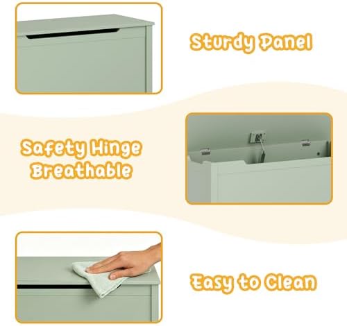 Kids Toy Box Chest, Large Wooden Storage Trunk Bench with Safety Hinged Lid for Ages 3+ Sage - Image 4