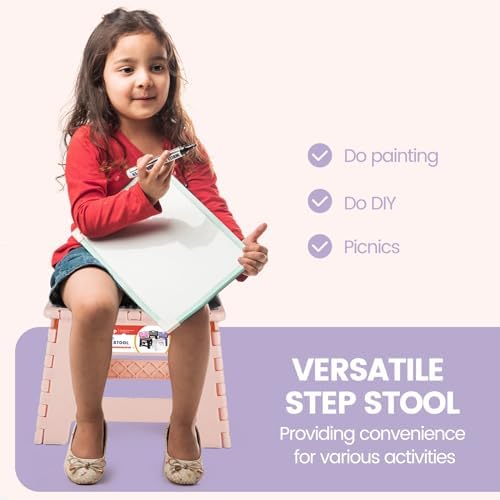 ACSTEP 9 Inch Folding Step Stool 300 LB Capacity Non Slip Foot Stool with Handle Plastic Foldable Step Stools for Kids Stepping Stool for Bathroom Black Small Step Stool (1 PC Pink) - Image 7