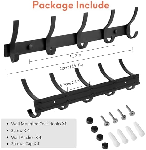 Optish Coat Rack Wall Mount, Coat Hook Wall Mount, Wall Hooks for Hanging, Hat Rack for Walls, Coats Hanger with 10 Hook, Towel Hooks for Bathrooms (1 Pack, Black) - Image 4