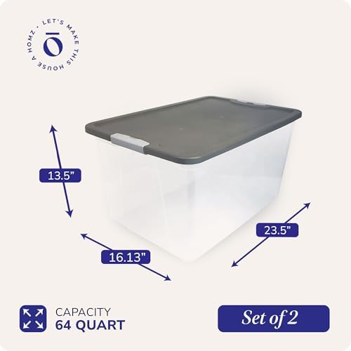 HOMZ Secure Latch, Clear Plastic Storage Organizer Bins, 64 Quart, 4 Pack - Image 5