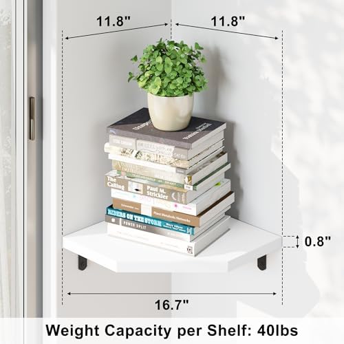 Alsonerbay Pine Wood Corner Shelves with Cable Cutout 3-Pack, White - Image 3