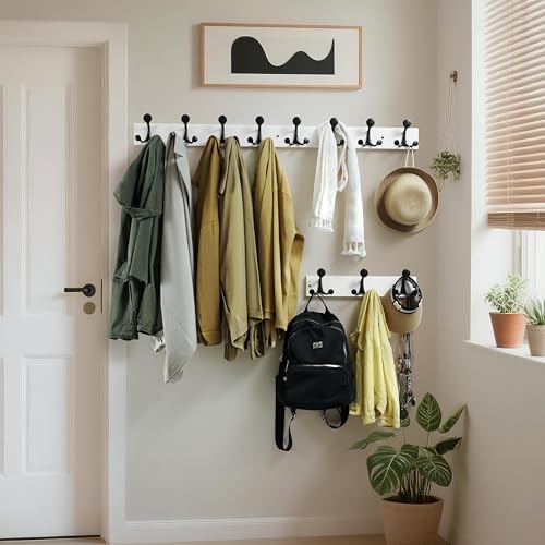 WEBI Coat Rack Wall Mount,36" Solid Wood Coat Hooks Wall Mounted Coat Hanger,16" Hole to Hole,Heavy Duty Hook Rack Rail,6 Triple Hooks for Hanging Coats,Jacket,Clothes,Hat,Backpack,White - Image 4