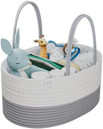 KiddyCare Diaper Caddy Organizer for Baby Nursery Basket with Handle Lid | Nursing bag with Changing Table Organizer Cart | Newborn Caddy | Grey Large size by KiddyCare