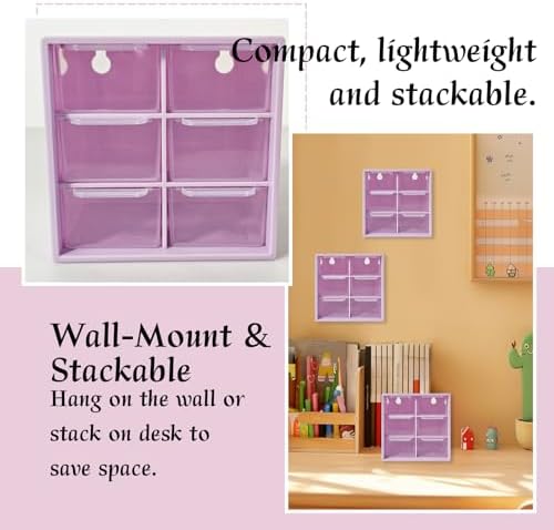 Small Mini Drawer Organizer for Desk, 6 Drawers, 4.7" x 4.7" x 3.8" Purple - Image 5