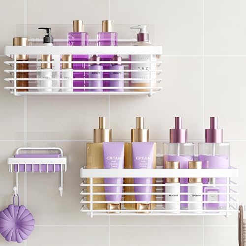 ODesign Shower Caddy Adhesive Stainless Steel Storage Organizers (White, 3 Pack) by ODesign