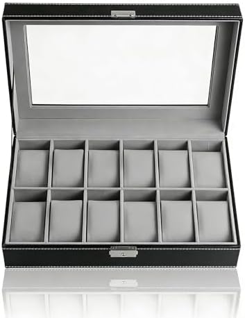 Watch Case Watch Box for Men - Watch Cases Display Holder Organizer Stand Storage Multi Boxes 12 Slot Small Leather Personalized Multiple Watch Safe Container with Lock for Women,PU Watch Holders - Image 7