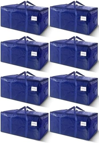 8 Pack Extra Heavy Duty Large Moving Bags with Strong Zipper & Carrying Handles, Sturdy Clothes Storage Bag Totes Bins, Packing Bags Moving Boxes College Moving Supplies, Dark Blue - 33 gal by WTREE