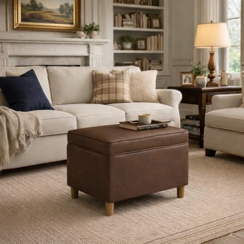 Spatial Order 24" Dinah Collection Storage Ottoman - Brown Faux Leather - Image 2